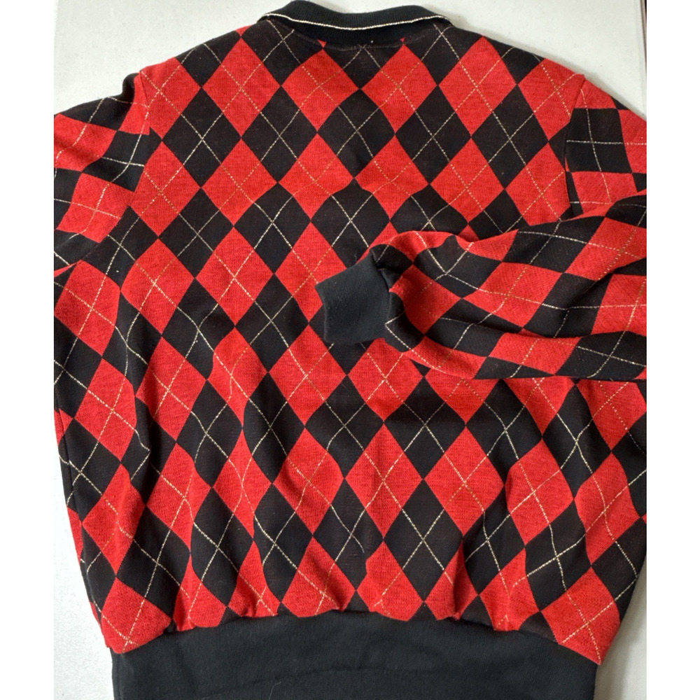 Women’s Vintage Plaid Argyle Sweater Red Black Size M Made in USA Christmas EUC - Picture 6 of 10